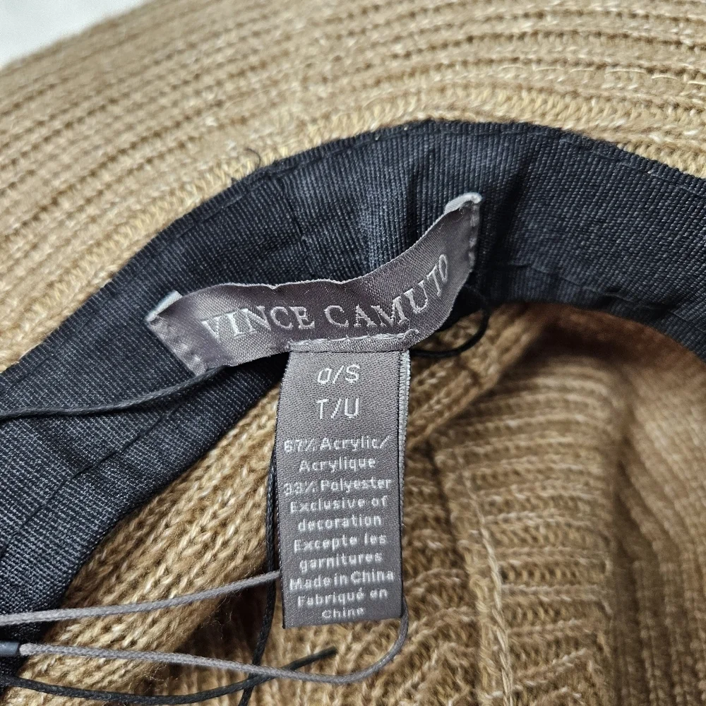 NWT Vince Camuto Women's Panama Hat  Rose Gold Chain Trim Adjustable One Size